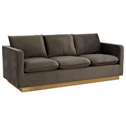 Modern style upholstered dark gray velvet sofa with gold frame by Leisure Mod additional picture 2