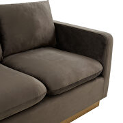 Modern style upholstered dark gray velvet sofa with gold frame by Leisure Mod additional picture 4
