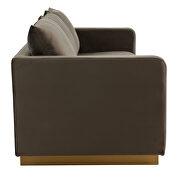 Modern style upholstered dark gray velvet sofa with gold frame by Leisure Mod additional picture 5