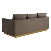 Modern style upholstered dark gray velvet sofa with gold frame by Leisure Mod additional picture 6