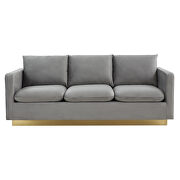 Modern style upholstered light gray velvet sofa with gold frame by Leisure Mod additional picture 3