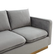 Modern style upholstered light gray velvet sofa with gold frame by Leisure Mod additional picture 4