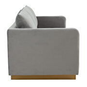 Modern style upholstered light gray velvet sofa with gold frame by Leisure Mod additional picture 5