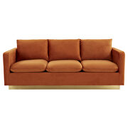 Modern style upholstered orange marmalade velvet sofa with gold frame by Leisure Mod additional picture 3