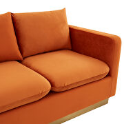 Modern style upholstered orange marmalade velvet sofa with gold frame by Leisure Mod additional picture 4