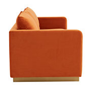 Modern style upholstered orange marmalade velvet sofa with gold frame by Leisure Mod additional picture 5