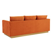 Modern style upholstered orange marmalade velvet sofa with gold frame by Leisure Mod additional picture 6
