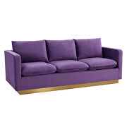 Modern style upholstered purple velvet sofa with gold frame by Leisure Mod additional picture 2