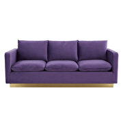 Modern style upholstered purple velvet sofa with gold frame by Leisure Mod additional picture 3