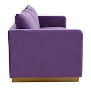 Modern style upholstered purple velvet sofa with gold frame by Leisure Mod additional picture 5