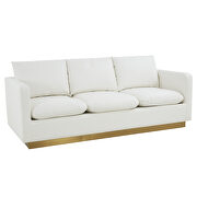 Modern style upholstered white leather sofa with gold frame by Leisure Mod additional picture 2