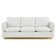 Modern style upholstered white leather sofa with gold frame by Leisure Mod additional picture 3