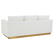 Modern style upholstered white leather sofa with gold frame by Leisure Mod additional picture 6