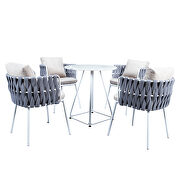 Light gray finish modern 5-piece rope bistro set by Leisure Mod additional picture 2