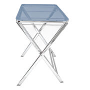 Blue acrylic top and chrome base x/cross legs side table by Leisure Mod additional picture 3
