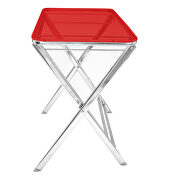Red acrylic top and chrome base x/cross legs side table by Leisure Mod additional picture 2