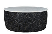 Carved round coffee table with white marble top additional photo 3 of 5