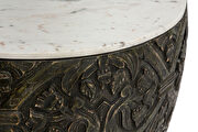 Carved round coffee table with white marble top additional photo 4 of 5