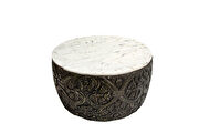 Carved round coffee table with white marble top additional photo 5 of 5