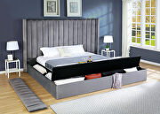 Storage gray velvet bed w/ solid platform by Mainline additional picture 2