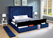 Storage blue velvet bed w/ solid platform additional photo 2 of 1