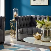 Classic tufted gray fabric sofa additional photo 5 of 4
