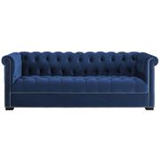 Classic tufted midnight blue fabric sofa additional photo 5 of 4