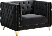 Black velvet / gold nailheads stylish chair by Meridian additional picture 2