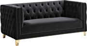 Black velvet / gold nailheads stylish loveseat by Meridian additional picture 2