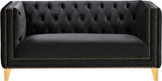 Black velvet / gold nailheads stylish loveseat by Meridian additional picture 3