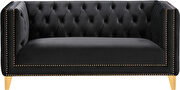Black velvet / gold nailheads stylish loveseat additional photo 3 of 6