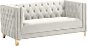 Cream velvet / gold nailheads stylish loveseat by Meridian additional picture 2