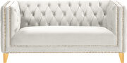Cream velvet / gold nailheads stylish loveseat by Meridian additional picture 3