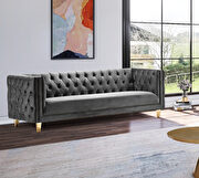 Gray velvet / gold nailheads stylish sofa by Meridian additional picture 2