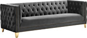 Gray velvet / gold nailheads stylish sofa by Meridian additional picture 4