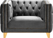 Gray velvet / gold nailheads stylish chair by Meridian additional picture 2