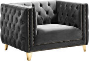 Gray velvet / gold nailheads stylish chair by Meridian additional picture 3