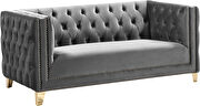 Gray velvet / gold nailheads stylish loveseat by Meridian additional picture 2