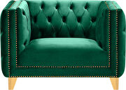 Green velvet / gold nailheads stylish chair by Meridian additional picture 3