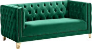 Green velvet / gold nailheads stylish loveseat by Meridian additional picture 3