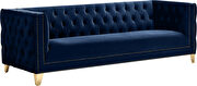 Navy velvet / gold nailheads stylish sofa by Meridian additional picture 3