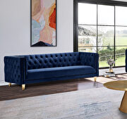 Navy velvet / gold nailheads stylish sofa by Meridian additional picture 4