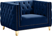 Navy velvet / gold nailheads stylish chair by Meridian additional picture 2