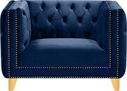 Navy velvet / gold nailheads stylish chair by Meridian additional picture 3