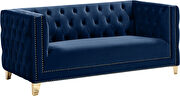 Navy velvet / gold nailheads stylish loveseat by Meridian additional picture 3