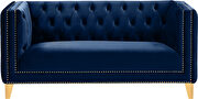 Navy velvet / gold nailheads stylish loveseat by Meridian additional picture 4