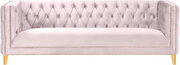 Pink velvet / gold nailheads stylish sofa by Meridian additional picture 5
