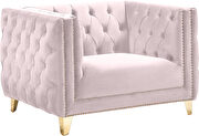 Pink velvet / gold nailheads stylish chair by Meridian additional picture 2