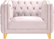 Pink velvet / gold nailheads stylish chair by Meridian additional picture 3