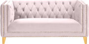 Pink velvet / gold nailheads stylish loveseat by Meridian additional picture 2